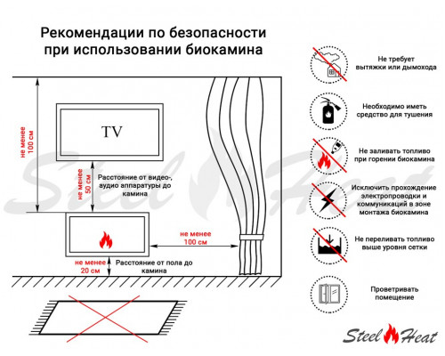 Биокамин торцевой SteelHeat GRAND 900