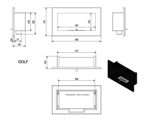 Биокамин встраиваемый Kratki GOLF VERTICAL, TUV